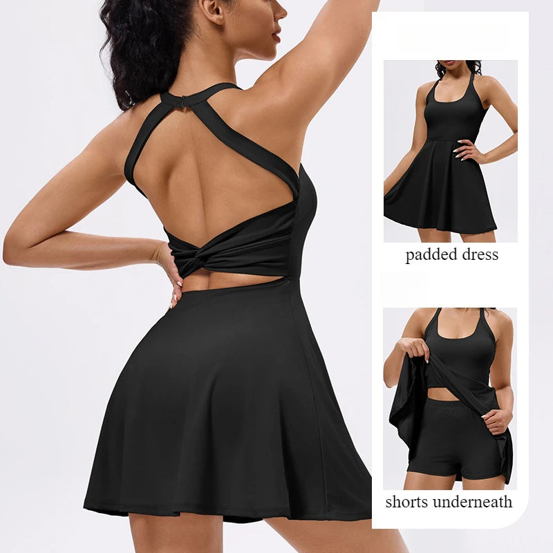 Tennis Dress with Shorts Badminton Clothing 2025 Golf Wear Dress with Shorts Underneath Workout Outfit 1pc Padded  Sport Dress
