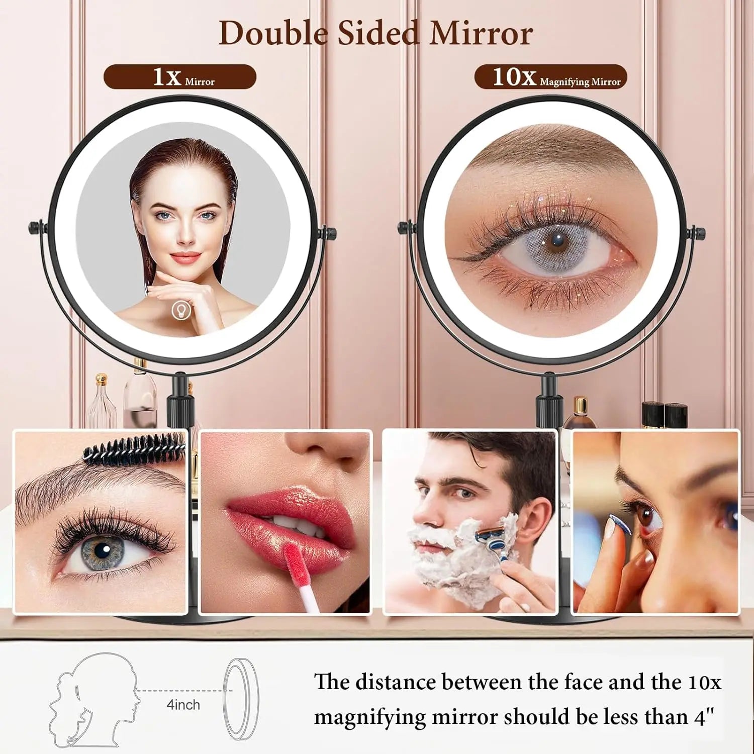 8 Inch Makeup Mirror With Light Lamp 10X Magnification 3 Color Lights,Adjustable Brightness Height Standing Cosmetic Mirror - Buy online at  Vibe In Cart.