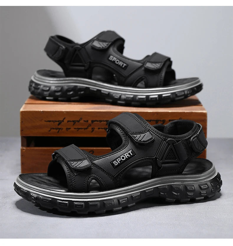 Men's Breathable Gladiator Sandals with Anti-Slip PVC Outsole and PU Upper