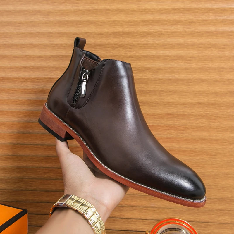 British Style Men's Chelsea Boots Casual Leather High Top Shoes Versatile Male Ankle Boots New Leather Man Business Shoes Botas - Buy online at  Vibe In Cart.