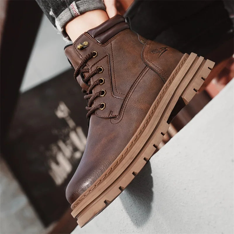 New Autumn Winter Men High Top Shoes Fashion Motorcycle Boots Outdoor Leisure Ankle Boots Comfortable Man Lace-Up Botas Sneakers - Buy online at  Vibe In Cart.