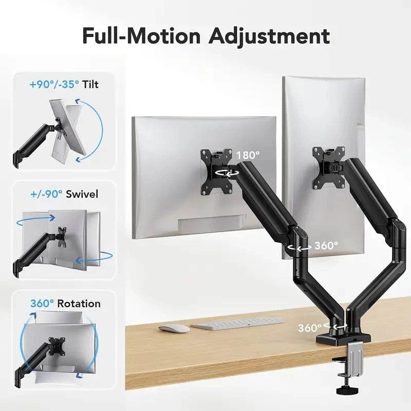 Adjustable Dual Monitor Mount for 17-32 Inch Screens with Swivel, Tilt and Rotation