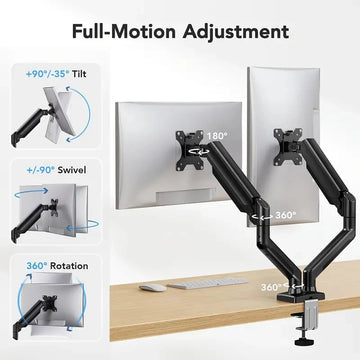 Adjustable Dual Monitor Mount for 17-32 Inch Screens with Swivel, Tilt and Rotation