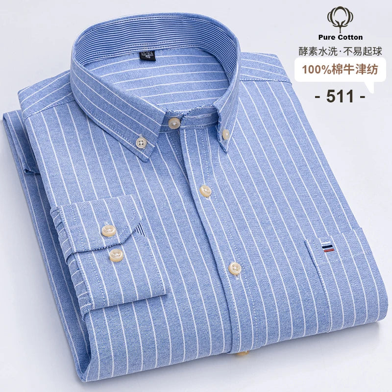 Men's Long Sleeve Plaid Cotton Formal Shirt Regular Fit S-7XL
