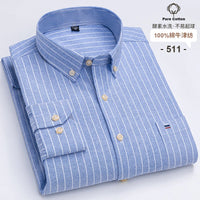 Men's Long Sleeve Plaid Cotton Formal Shirt Regular Fit S-7XL