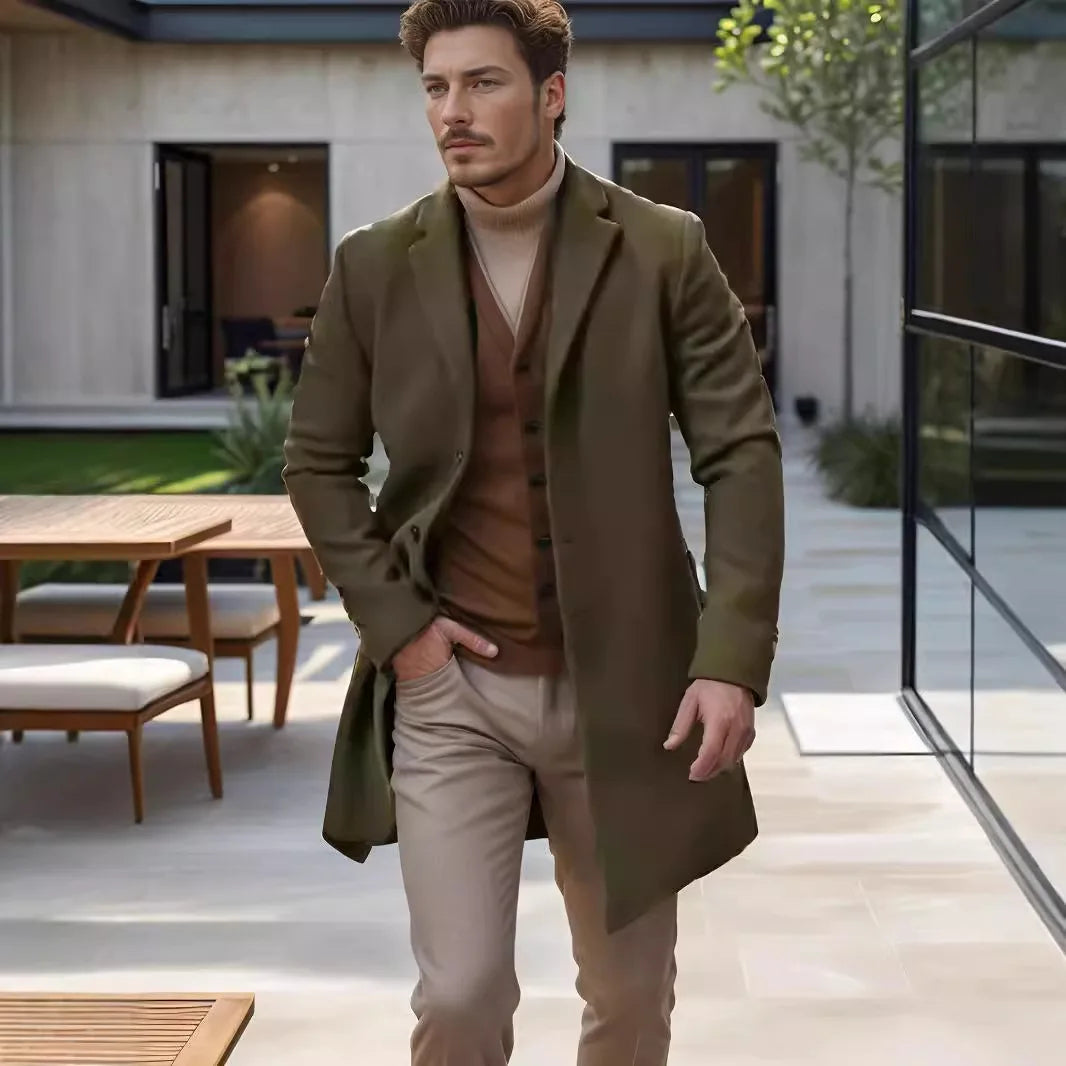 Men Coat Autumn Winter Mid Length Long Sleeve Man Outerwear Simple Solid Color Turn Down Collar Comfortable Daily Man Jacket - Buy online at  Vibe In Cart.