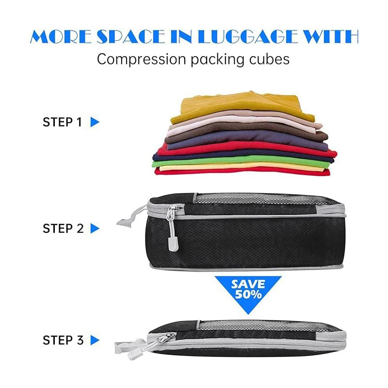 5 Piece Polyester Mesh Compression Packing Cubes for Suitcase