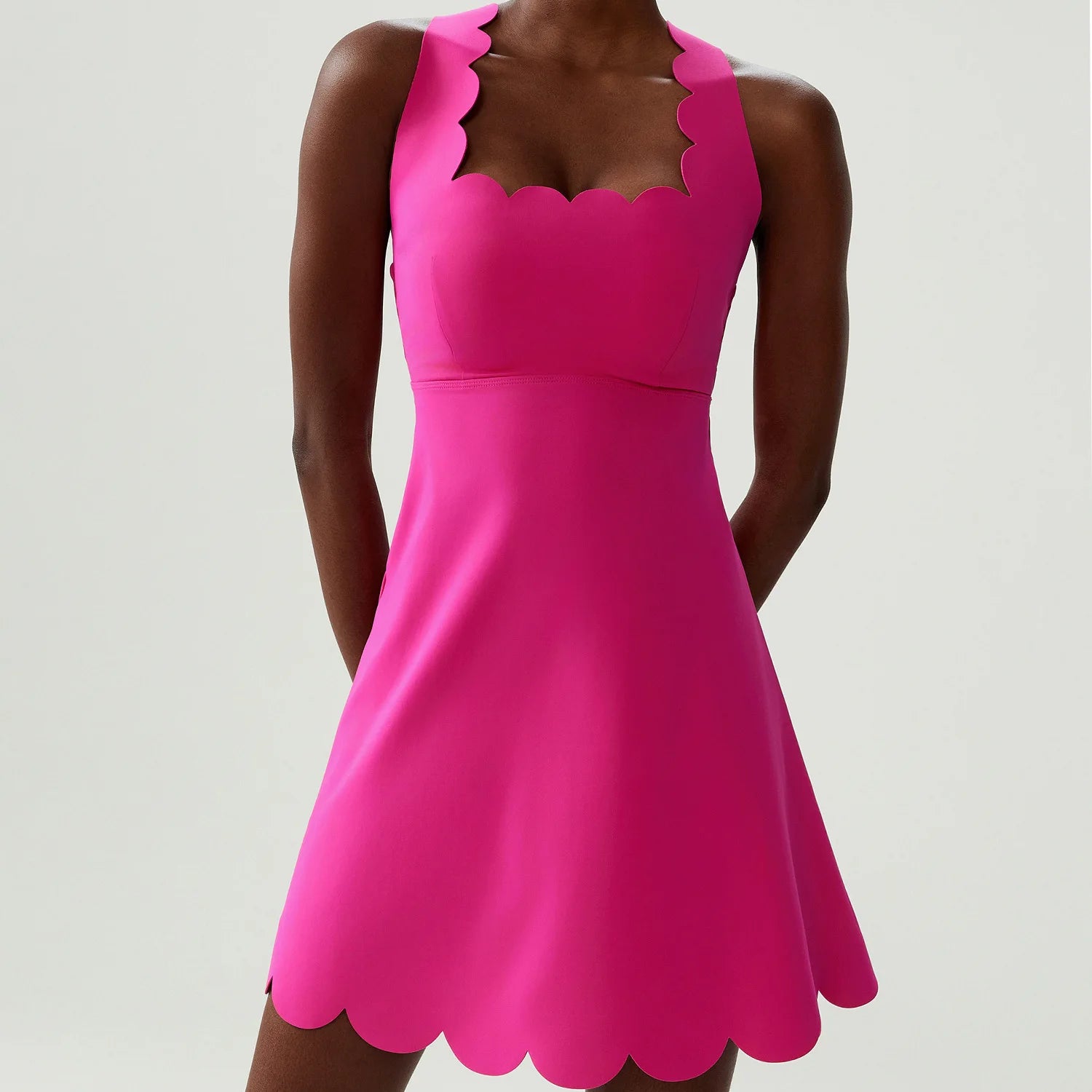 Women's Solid Color Nylon Lycra Yoga Tennis Dress, Above Knee Length