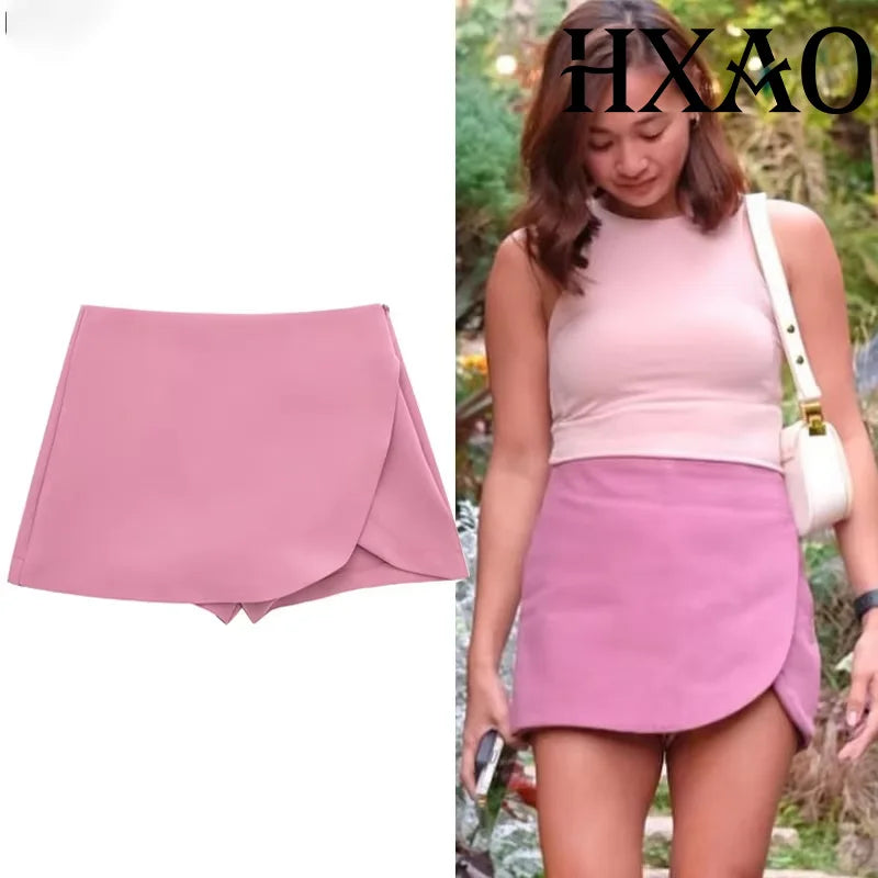 HXAO Women's Skort High Waist Brown Skirt Pants Stylish Summer Pink Black Mini Skirt Shorts Asymmetric Casual Off White Skort - Buy online at  Vibe In Cart.