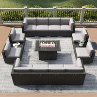 15 Piece Patio Furniture Set with Fire Pit Table, Outdoor Conversation Sets Wicker Rattan Sectional Sofa with Coffee Table - Buy online at  Vibe In Cart.