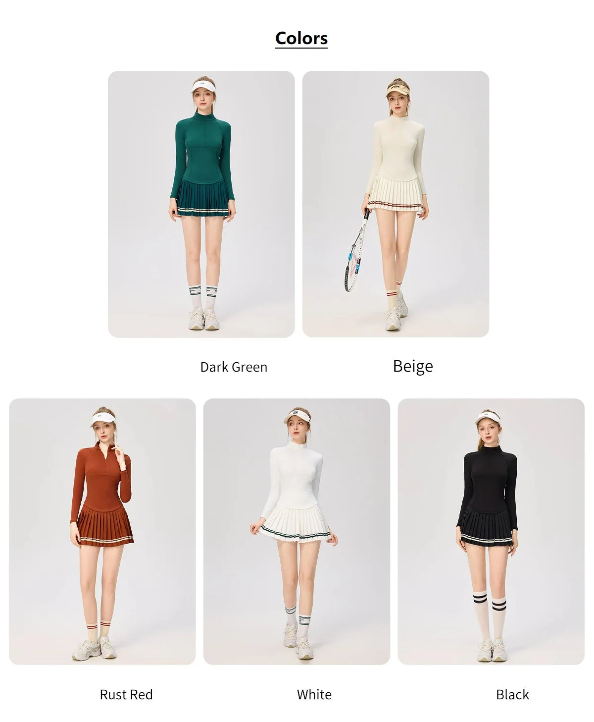 Women Long Sleeve Yoga Tennis Shirts Zipper Collar Workout Athletic Tops Ladies Slim Pleated Tennis Skirt Gym Short Skorts - Buy online at  Vibe In Cart.
