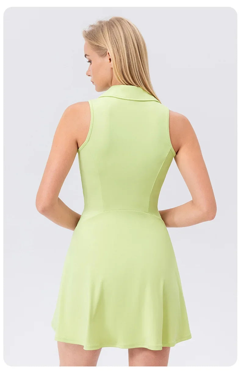 Women's V-Neck Tennis Dress Breathable Quick-Dry Slim Fit S-XXL