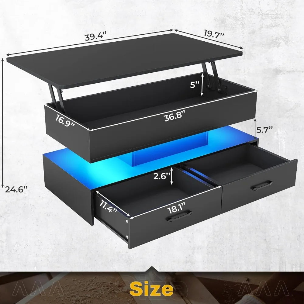 40" Lift Top Coffee Table, Coffee Tables with Storage for Living Room, Small Coffee Table with 2 Drawers & LED Light for Dining - Buy online at  Vibe In Cart.