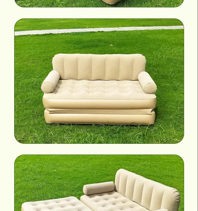 Inflatable Outdoor Sofa Bed with Electric Pump, 188x152x64cm PVC Flocking
