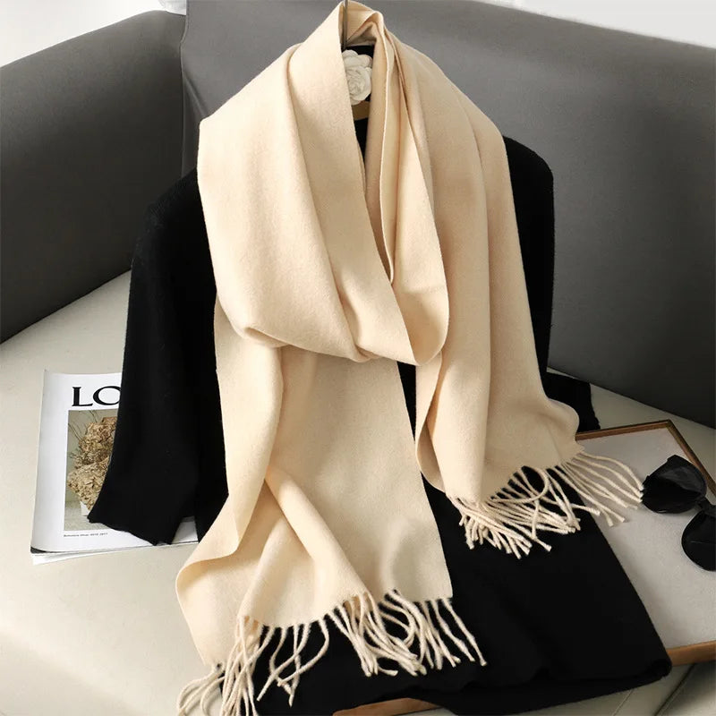 Women's Thick Warm Winter Polyester Scarf with Tassels