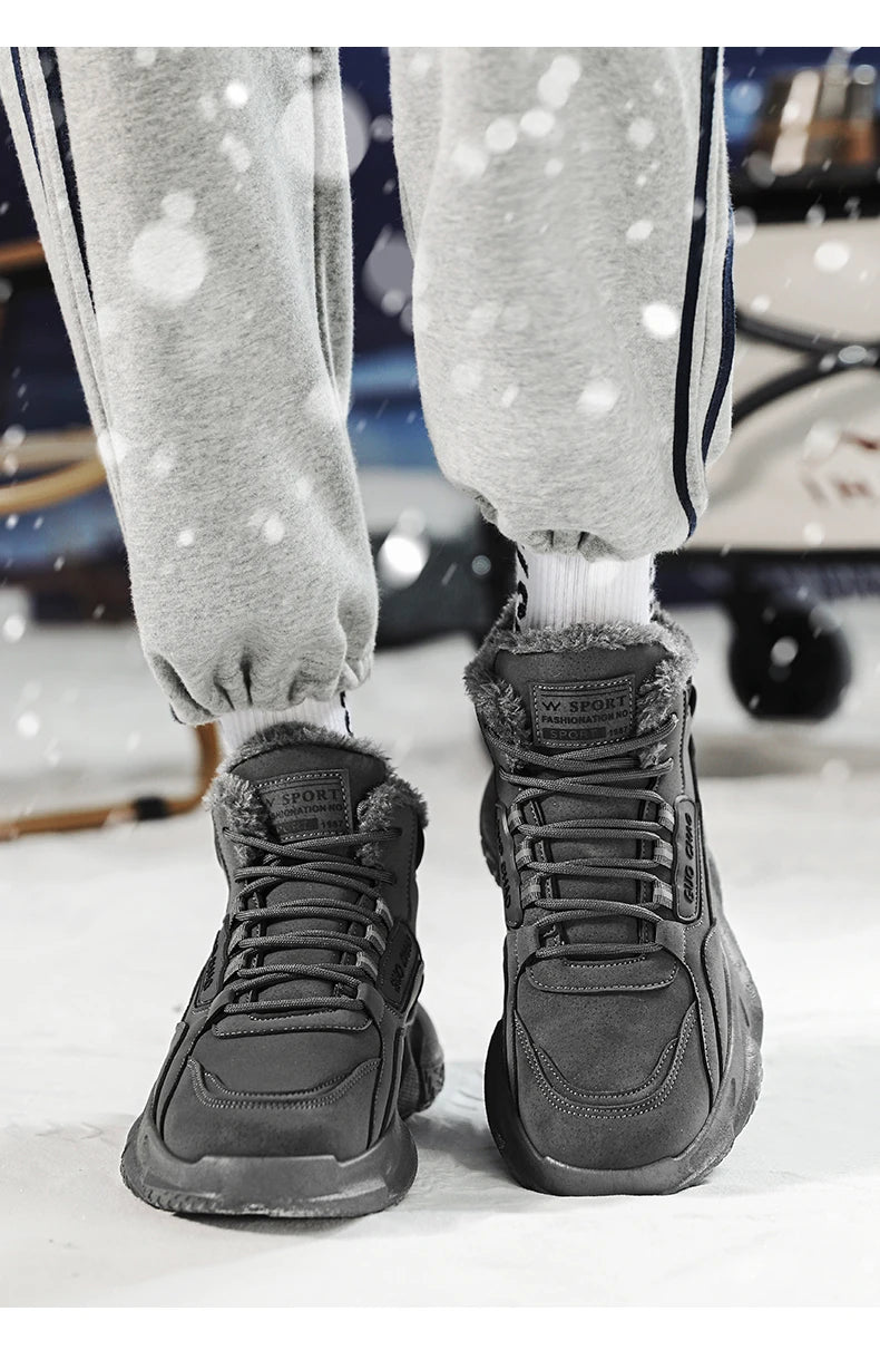 New autumn and winter high top and plush thick cotton shoes for men, casual, non slip, thick soled, cold resistant, warm cotton - Buy online at  Vibe In Cart.