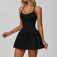 VITALINOVO Womens Spaghetti Strap Tennis Dress with Built-in Bra & Shorts Pockets V Neck Crisscross Athletic Golf Workout Dress