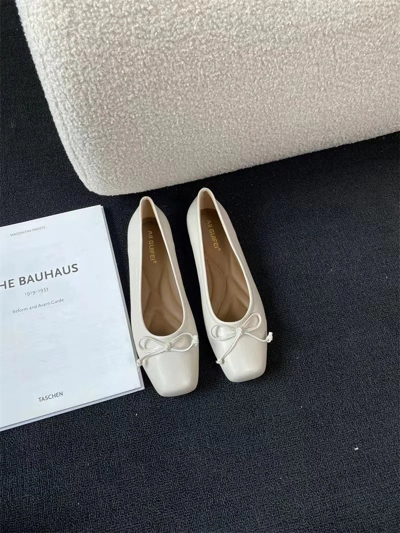 Women's Square Toe Slip-On Ballet Flats with PU Upper