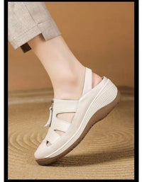 2025 New Genuine Leather Mom Sandals Women Peep-Toe Wedge Soft Sole Hollow-Out Breathable Slip-Resistant Casual Shoes - Buy online at  Vibe In Cart.
