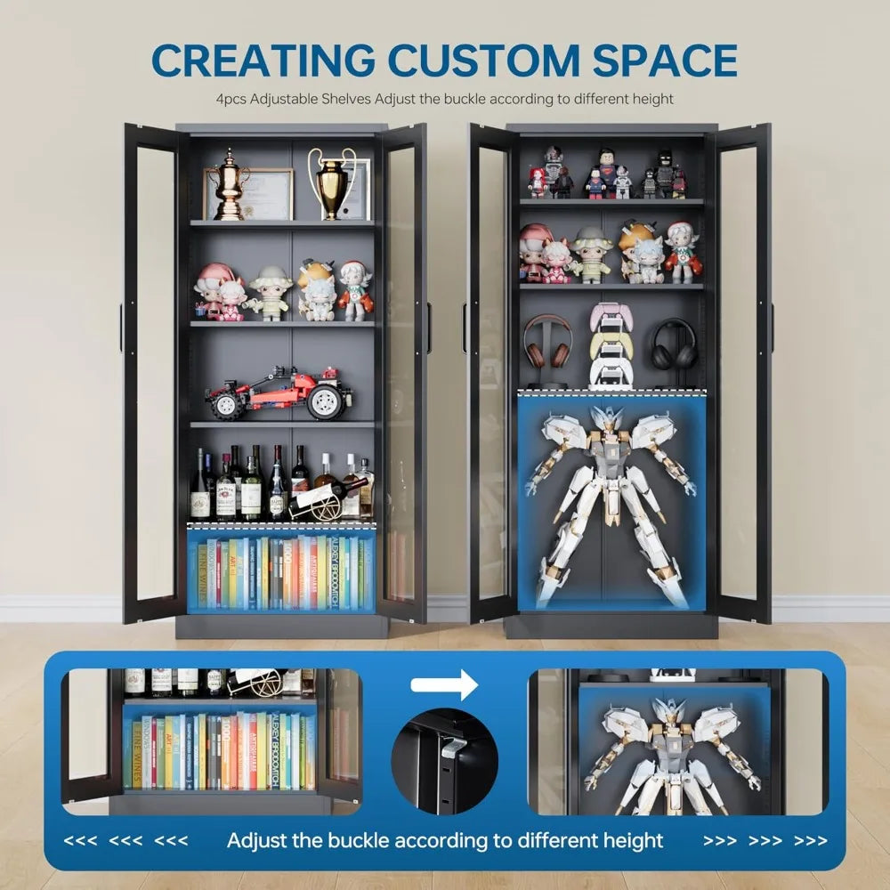 display storage cabinet with glass door, 67 inches curio cabinet with 4 adjustable shelves, hd tempered glass display case for h - Buy online at  Vibe In Cart.