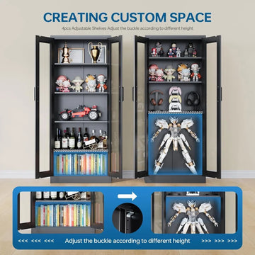 display storage cabinet with glass door, 67 inches curio cabinet with 4 adjustable shelves, hd tempered glass display case for h - Buy online at  Vibe In Cart.