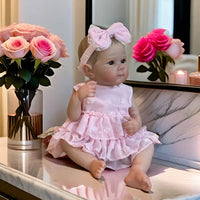 Full Body Vinyl Girl Rebirth Doll with Visible Blood Vessels and Pink Dress