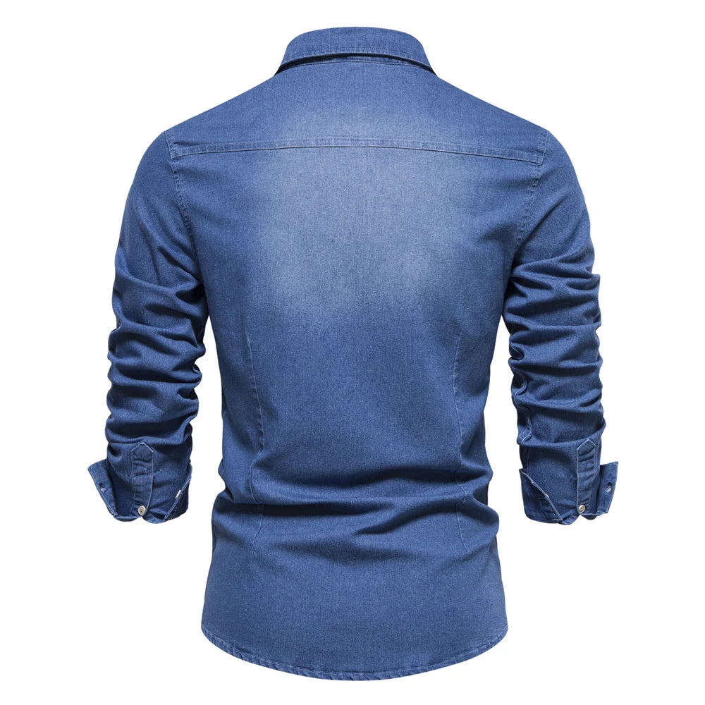 AIOPESON Brand Elastic Cotton Denim Shirt Men Long Sleeve Quality Cowboy Shirts for Men Casual Slim Fit Mens Designer Clothing - Buy online at  Vibe In Cart.