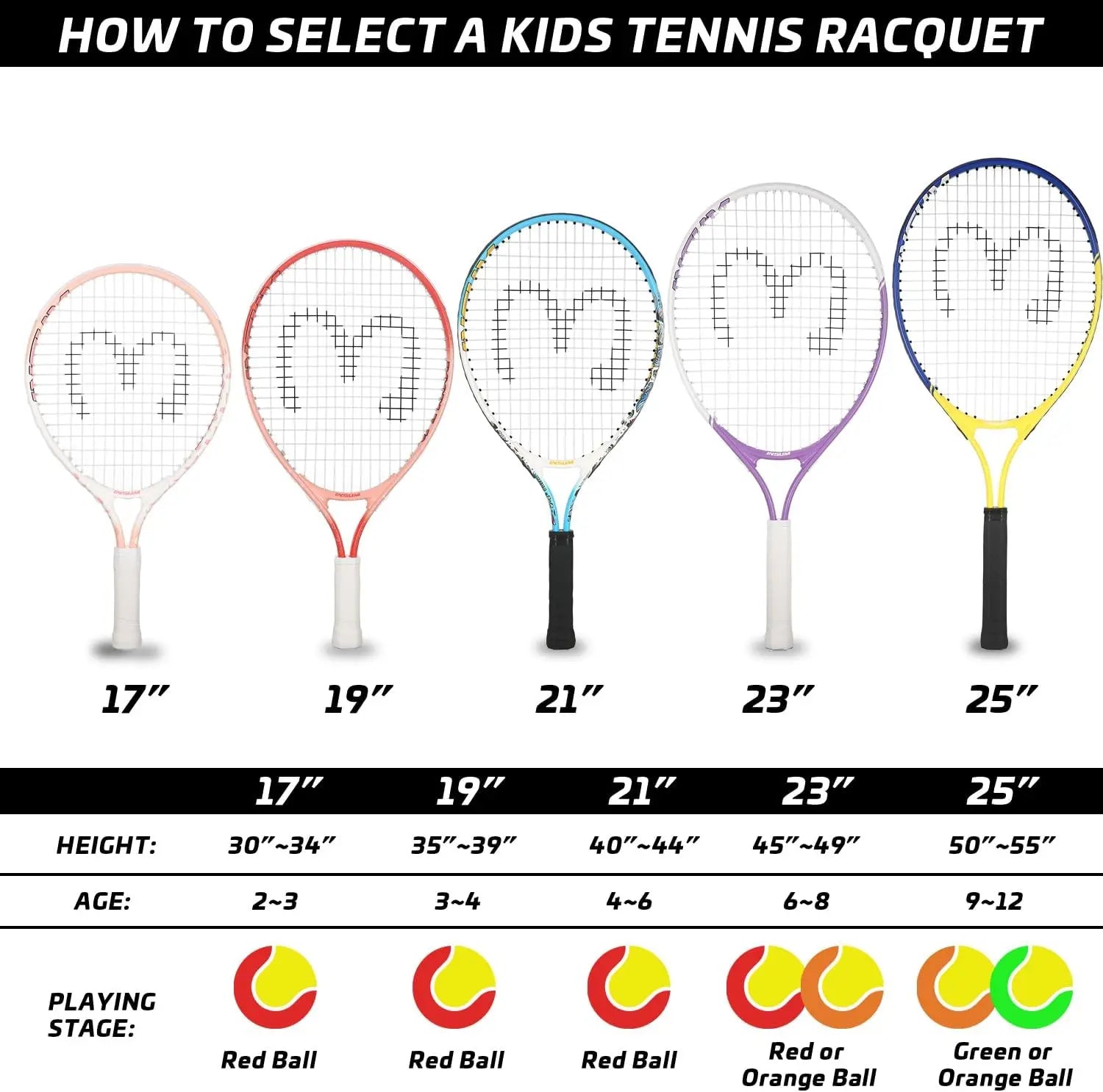 INSUM Kids Tennis Racket 17/19/21/23/25 Inches with Cover Bag Lightweight Aluminium Alloy Racquet for Children - Buy online at  Vibe In Cart.