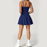 Womens Spaghetti Strap Tennis Dress with Built-in Shorts and Bra Golf Athletic Dress with Pockets