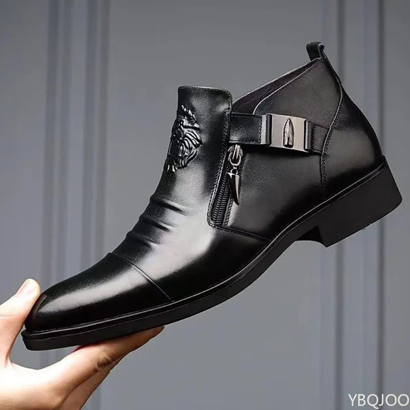 Winter Men's Elegant Boots Ankle non slip Leather Shoes British Zip Black Knight boots Pointed Punk Platform male Booties Botas - Buy online at  Vibe In Cart.