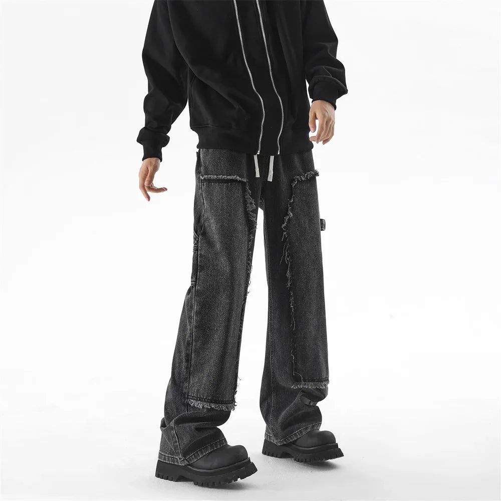 Men's Autumn Trendy Baggy Jeans Elastic Waist Washed Casual Denim Trousers Male High Street Fashion Wide Legs Straight Pants - Buy online at  Vibe In Cart.