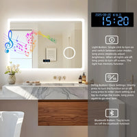 80/100/120/CM LED Bluetooth Bathroom Mirror Touch Antifog with 3X Magnifier Dimmable Date and Time Setting Vanity Mirror - Buy online at  Vibe In Cart.