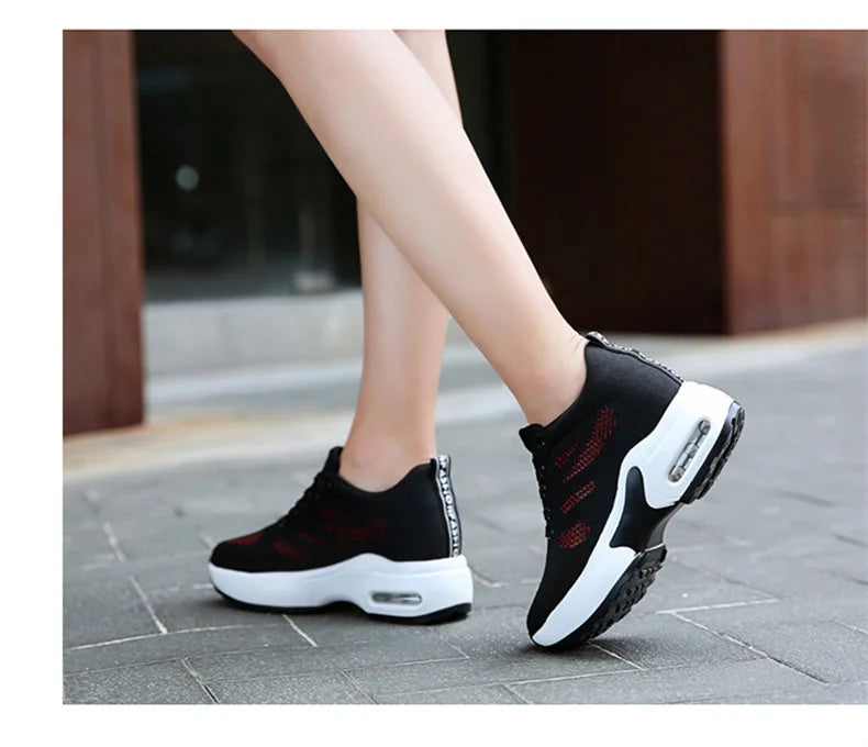 Women's Platform Mesh Lace-Up Sneakers Medium Heel