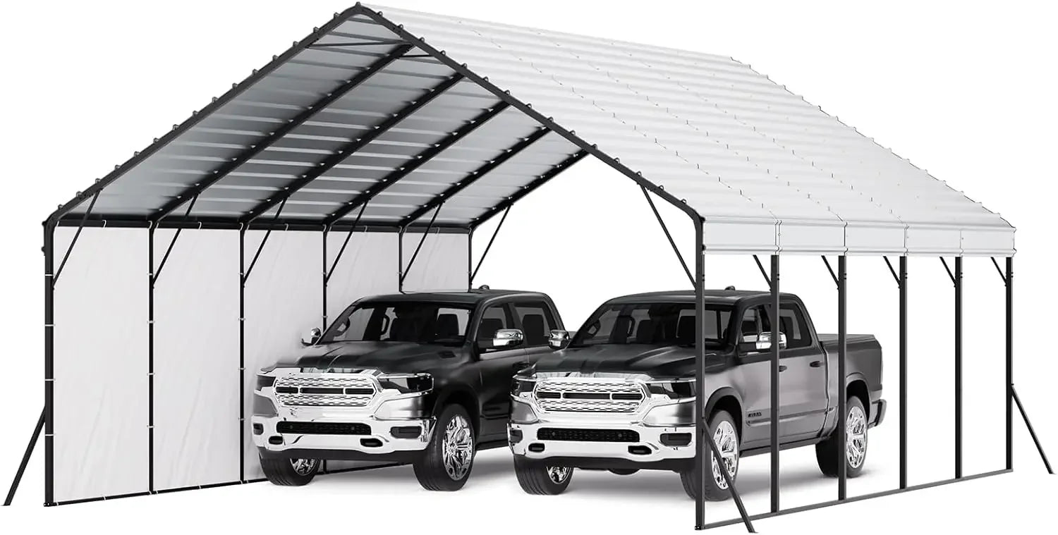 20x24 ft Heavy Duty Metal Carport, Outdoor Car Shelter with Removable PE Sidewalls, Steel Frame Garage for Car, Truck, Boat - Buy online at  Vibe In Cart.