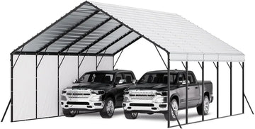 20x24 ft Heavy Duty Metal Carport, Outdoor Car Shelter with Removable PE Sidewalls, Steel Frame Garage for Car, Truck, Boat - Buy online at  Vibe In Cart.