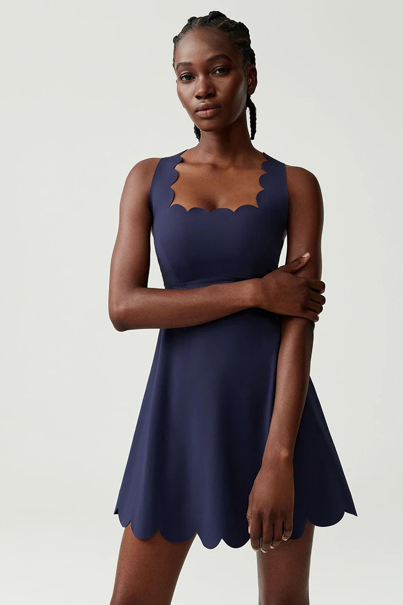 Women's Solid Color Nylon Lycra Yoga Tennis Dress, Above Knee Length