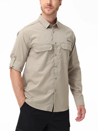 Men's Long Sleeve Casual Fishing Shirt With UPF 50+ Polyester Mesh Back