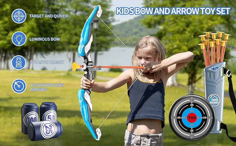 Kids Bow and Arrow Set, LED Light Up Archery Toys Set for Kids Ages 4-8 8-12, with 10 Suction Cup Arrows, Target & Quiver, Boys - Buy online at  Vibe In Cart.