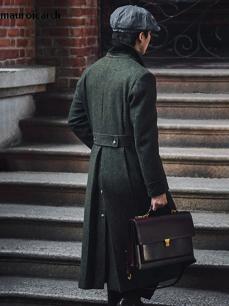 Mauroicardi Autumn Winter Long Warm Green Polo Coat Men Double Breasted Cool Luxury Elegant England Style Wool Blends Overcoat - Buy online at  Vibe In Cart.