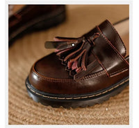 Women Loafers Genuine Leather Fringe Moccasions Retro British Style Ladies Oxford Shoes Slip On Brown Flats - Buy online at  Vibe In Cart.