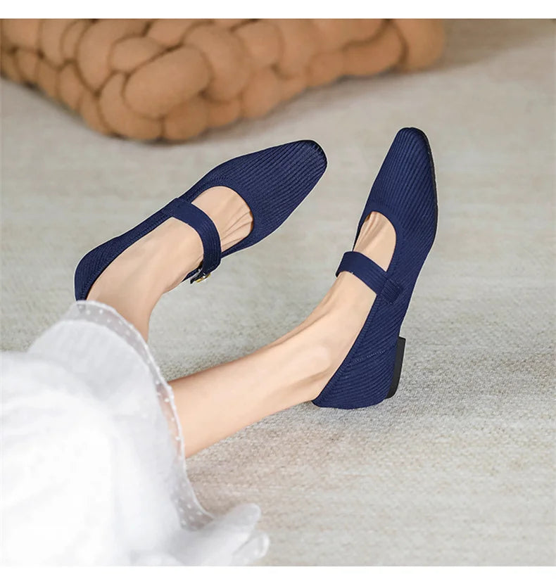 Women's Ankle Strap Weaving Ballerina Flats with Pearl