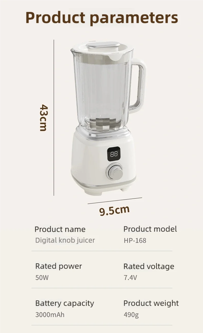 Multifunctional Electric Juicer with 10 Blades and 3000mAh Battery