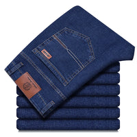 Men's Business Casual Straight Stretch Denim Jeans In Blue And Black