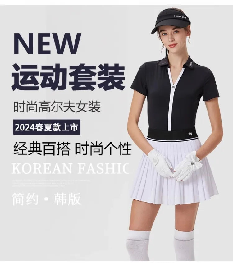 Spring Women High Waist Pleated Skirt Golf Tennis High-end Fashion New Sports Skort with Inner Shorts Ladies Golf Wear