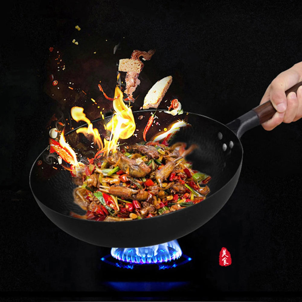 Pure Iron wok cast iron pan Non-coated Pot General use for Gas and Induction Cooker 32cm Chinese Wok Cookware Pan - Buy online at  Vibe In Cart.
