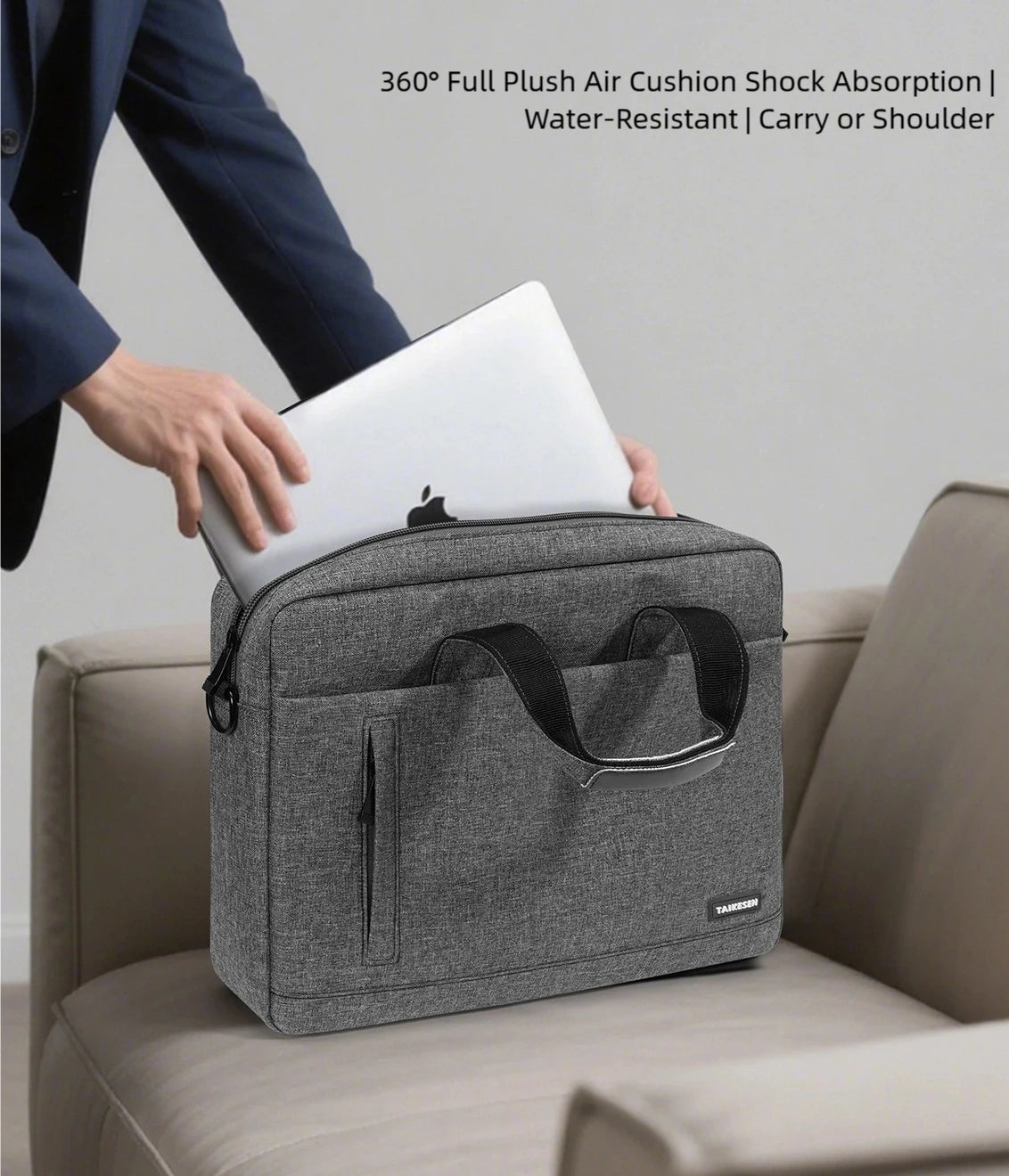 Unisex Zipper Canvas Laptop Briefcase for 13.3-17 Inch Laptops