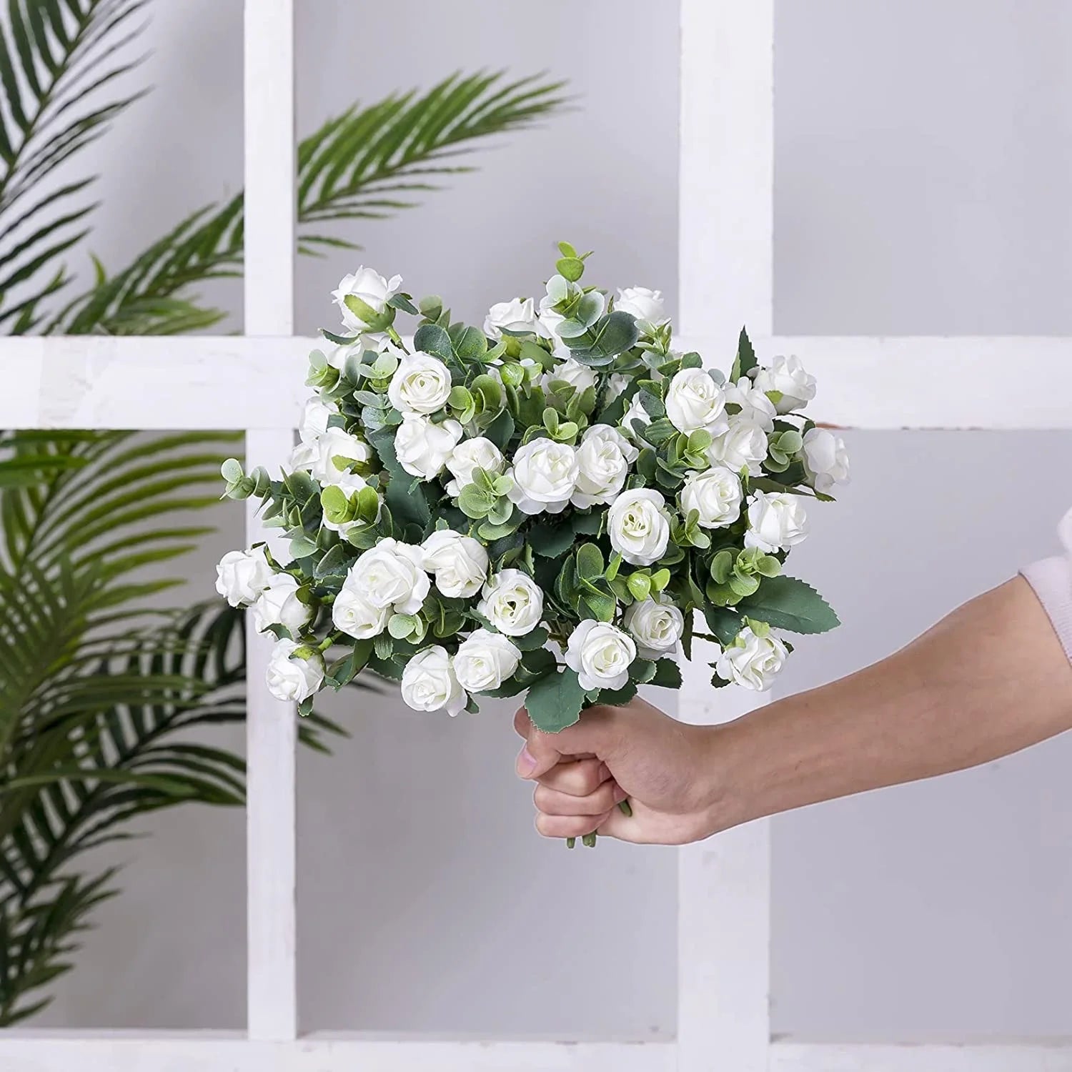 10 Heads Artificial Flower Silk Rose white Eucalyptus leaves Peony Bouquet Fake Flower for Wedding Table Party Vase Home Decor - Buy online at  Vibe In Cart.