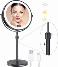 8 Inch Standing Makeup Mirror with 10X Magnification and 3 Color Lights