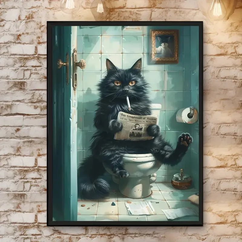 Art quote you are pooping black cat kitten reading newspaper in toilet funny animal poster retro art living room decoration - Buy online at  Vibe In Cart.