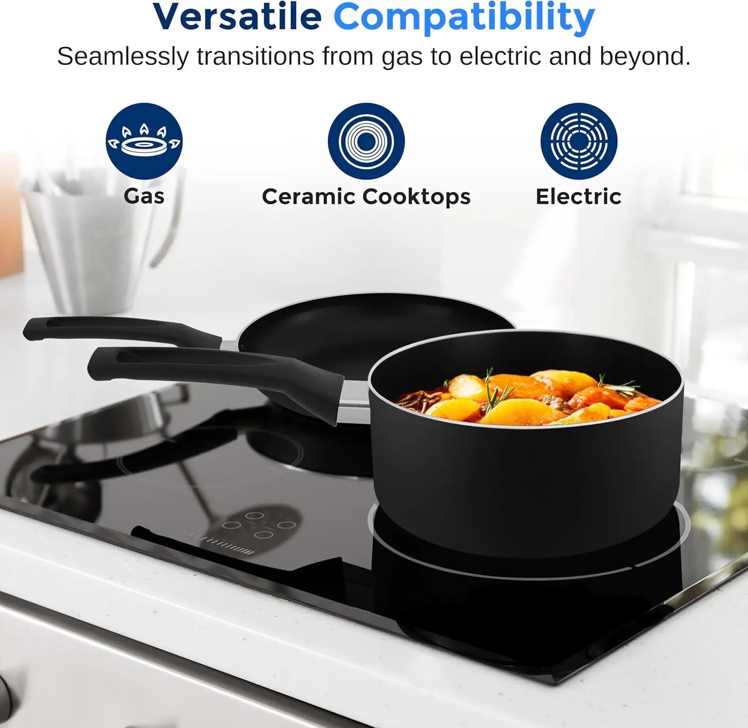 11-Piece Non-Stick Cookware Set with Heat-Resistant Coating, Black, Universal for All Cooktops - Buy online at  Vibe In Cart.